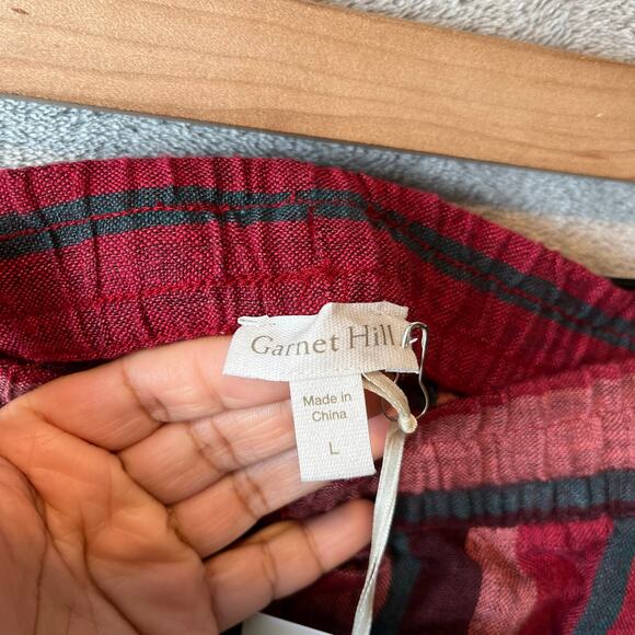 Garnet Hill Easy Linen Pull On Skirt Large Red Teal Striped EUROPEAN FLAX New - Picture 4 of 6